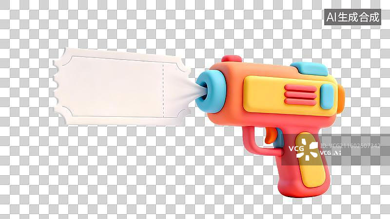 【AI数字艺术】儿童玩具枪趣味喷射空白的优惠券 创意玩具枪发射空白的卡片图片素材