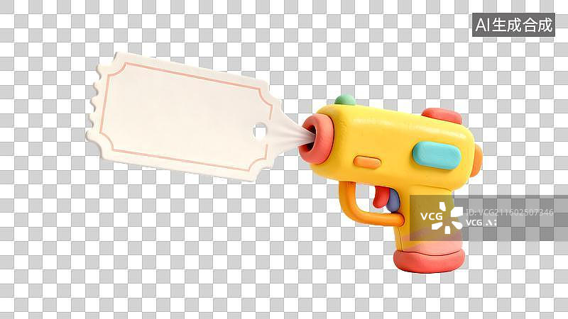 【AI数字艺术】儿童玩具枪趣味喷射空白的优惠券 创意玩具枪发射空白的卡片图片素材