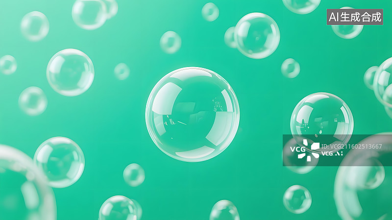 【AI数字艺术】绿色透明气泡背景图片素材