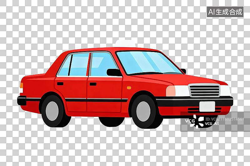 【AI数字艺术】卡通风格，一辆红色的家用轿车PNG格式的免扣元素图片素材