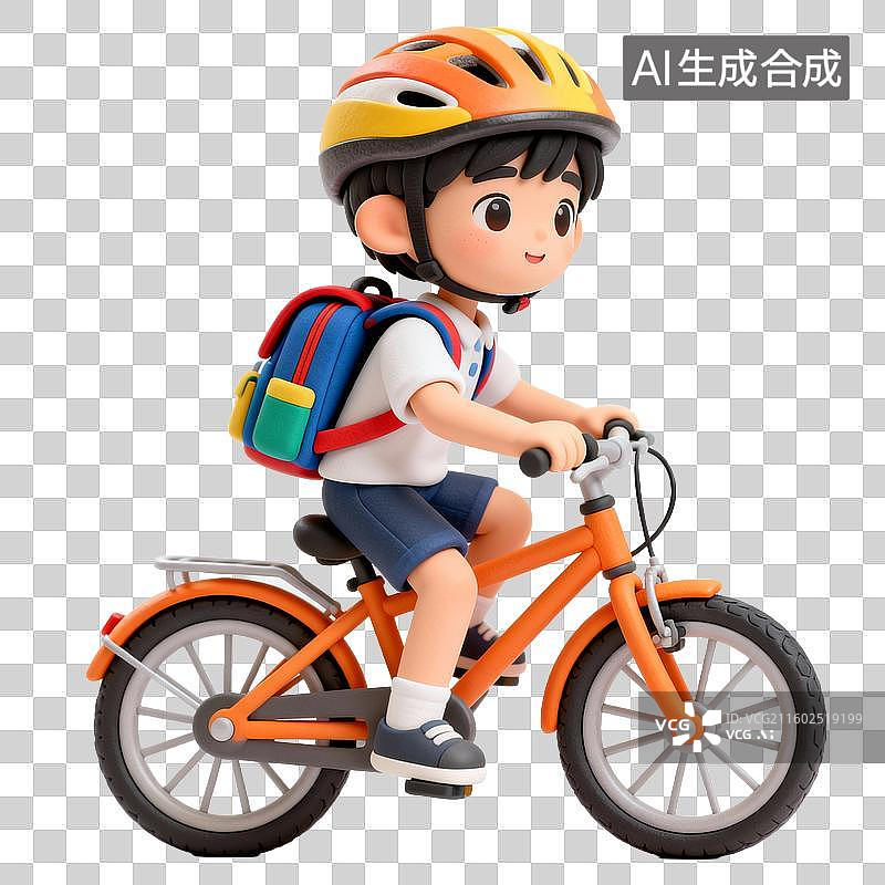 【AI数字艺术】背着书包骑车的可爱男孩图片素材