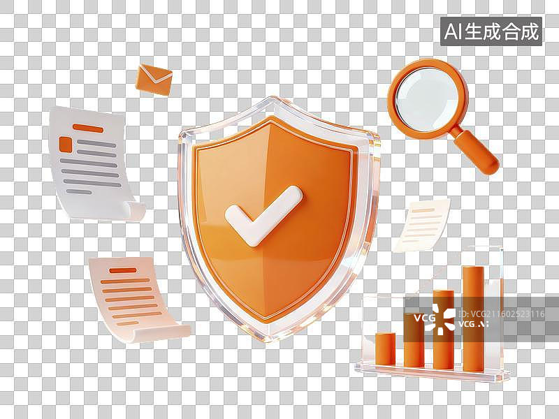 【AI数字艺术】数据图表和盾牌卡通插画图片素材