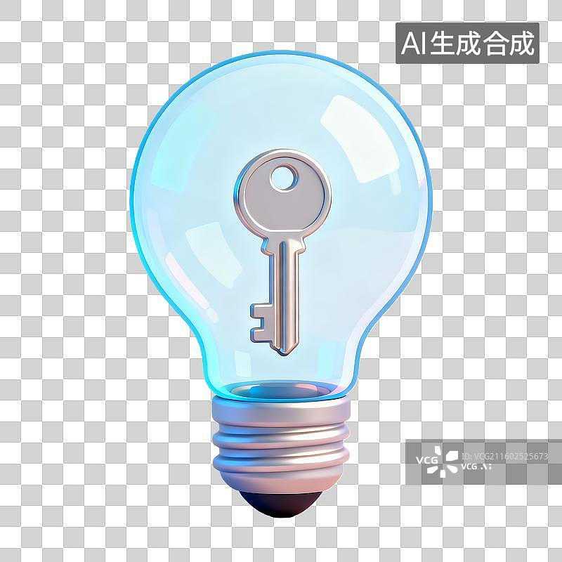 【AI数字艺术】象征主意的灯泡和钥匙图片素材