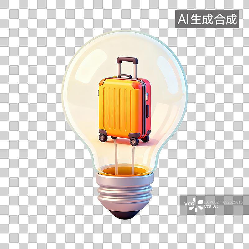 【AI数字艺术】象征主意的灯泡和行李箱图片素材