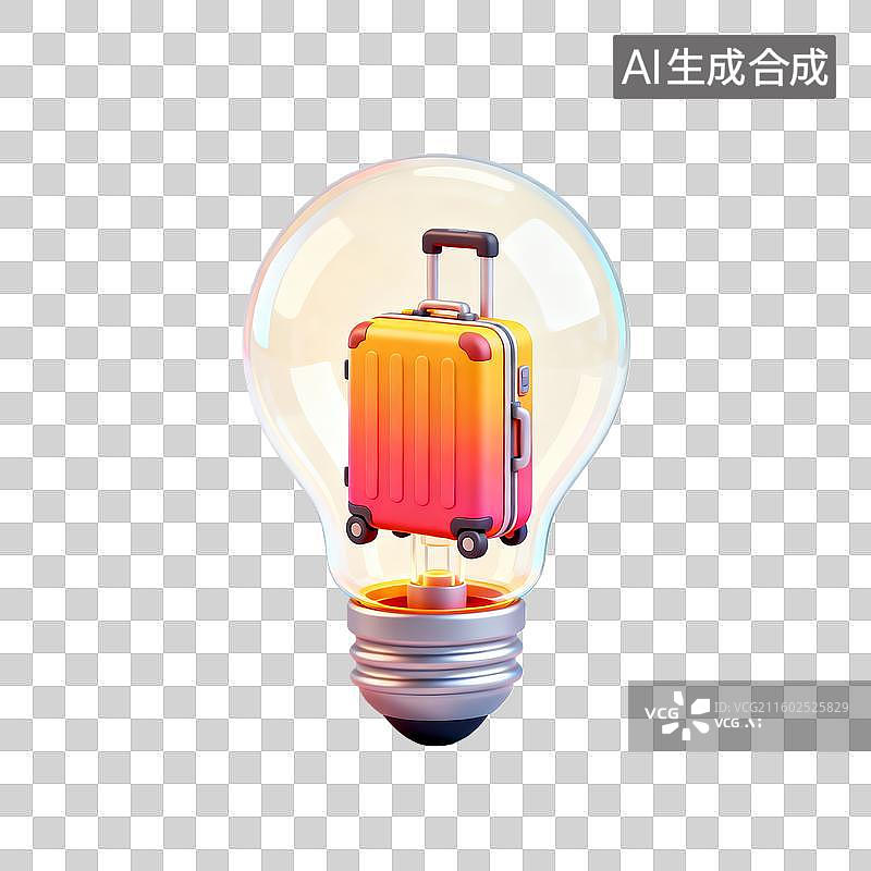 【AI数字艺术】象征主意的灯泡和行李箱图片素材