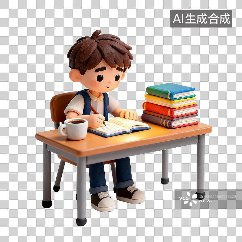 【AI数字艺术】专心学习的少年图片素材