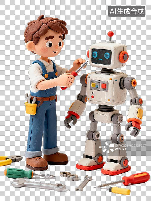 【AI数字艺术】学生维修机器人场景图片素材