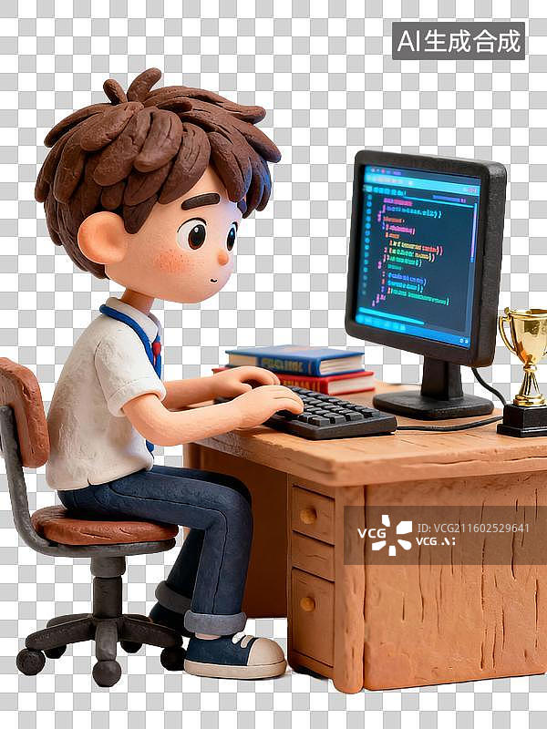 【AI数字艺术】男孩伏案编程学习场景图片素材