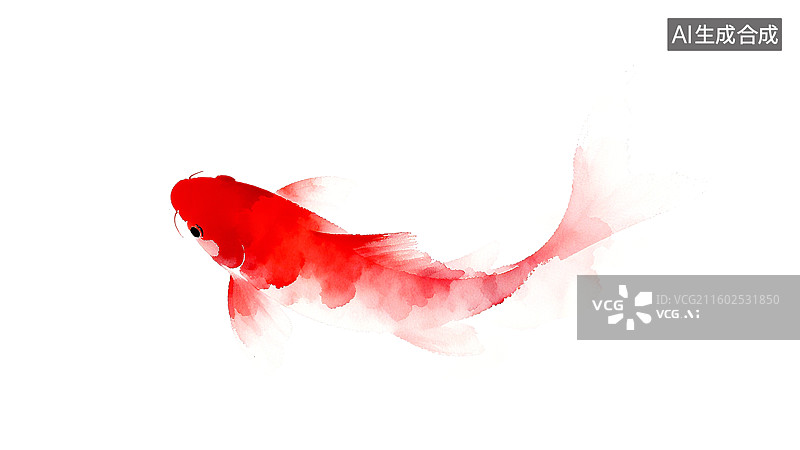 【AI数字艺术】红色锦鲤在水中游动，尾巴和鳍部呈现出柔和的红色渐变图片素材