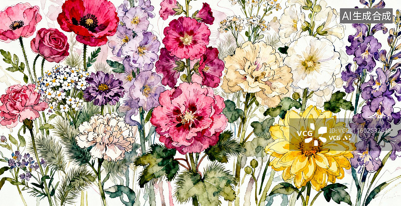 【AI数字艺术】水彩花卉图案图片素材