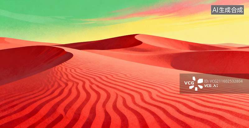 【AI数字艺术】红色沙丘与多彩天空图片素材