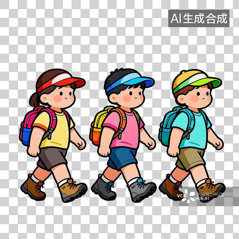 【AI数字艺术】三个孩子户外徒步旅行图片素材