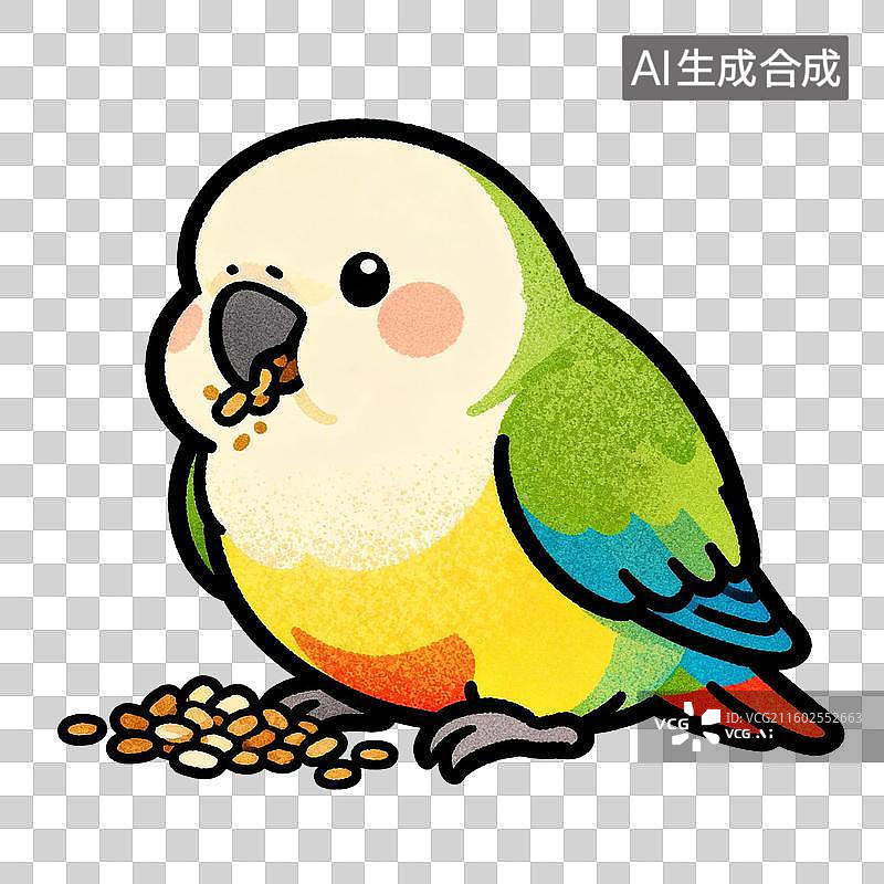 【AI数字艺术】可爱多彩鹦鹉进食图图片素材
