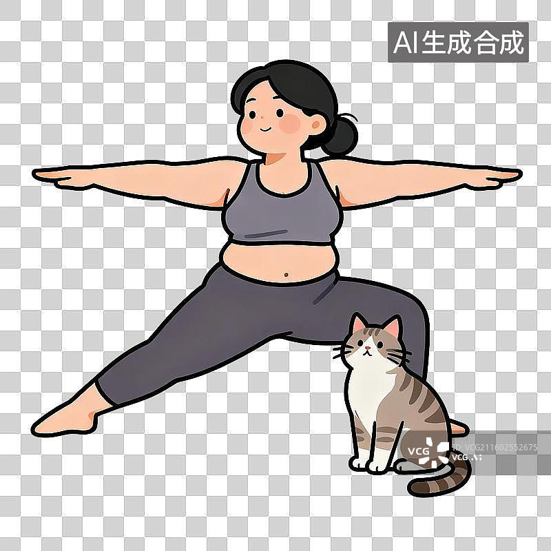 【AI数字艺术】女子做瑜伽旁有猫相伴图片素材