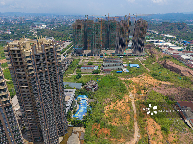 广东省河源市源城区，工业大道北，万隆湖景一号，万隆钓鱼台，房地产航拍！图片素材