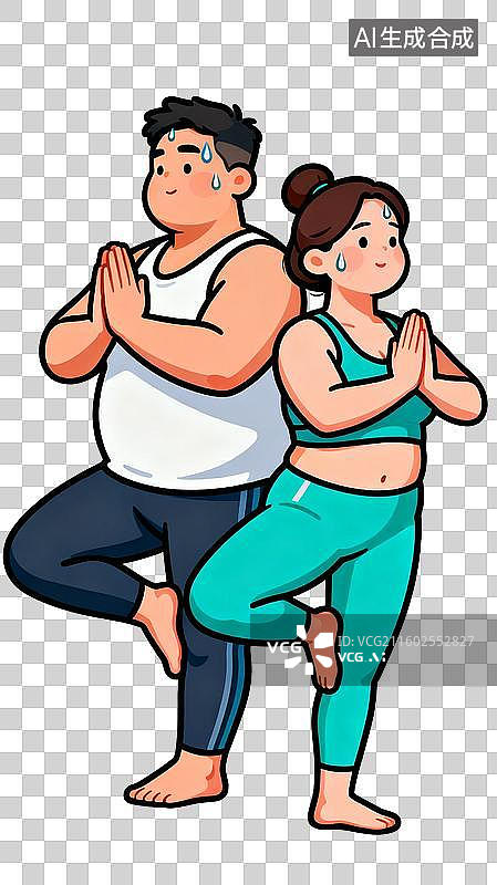 【AI数字艺术】两人做瑜伽树式展示健身图片素材