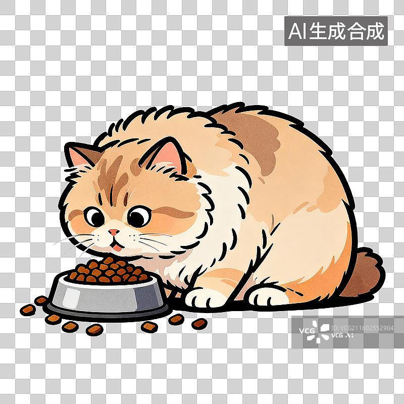 【AI数字艺术】可爱 fluffy 猫咪进食干猫粮图片素材