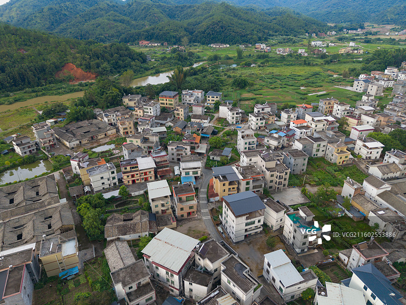 广东省河源市，东源县，康禾镇，仙坑村，客家围屋四角楼、八角楼，建筑航拍风光！图片素材