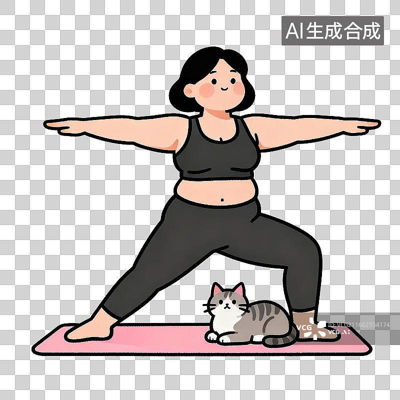 【AI数字艺术】女士做瑜伽动作旁有猫咪图片素材