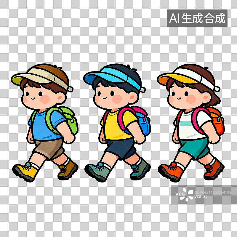 【AI数字艺术】三个孩子户外徒步旅行图片素材