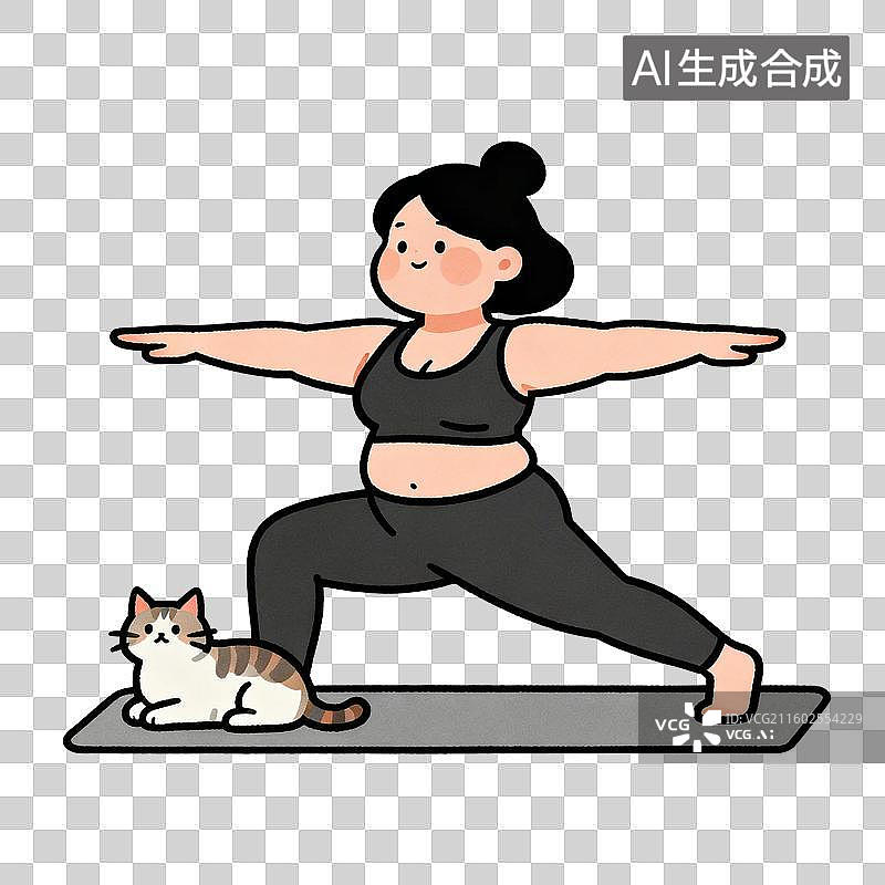 【AI数字艺术】女子与猫一起做瑜伽图片素材