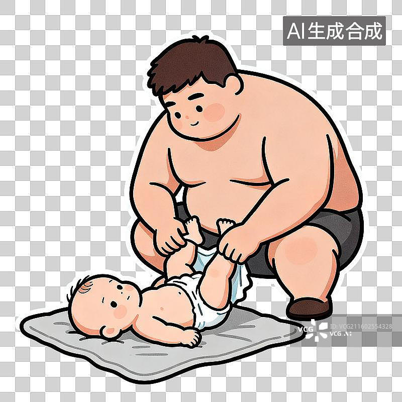 【AI数字艺术】男子细心给婴儿换尿布图片素材
