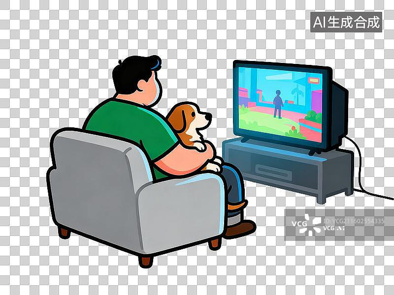 【AI数字艺术】男子和狗一起看电视图片素材