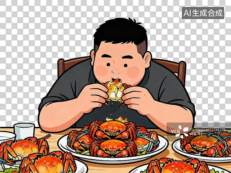 【AI数字艺术】男子专注享用美味螃蟹图片素材