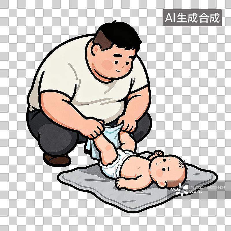 【AI数字艺术】父亲细心为婴儿更换尿布图片素材
