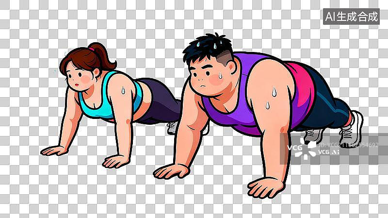 【AI数字艺术】两人做俯卧撑保持健康图片素材