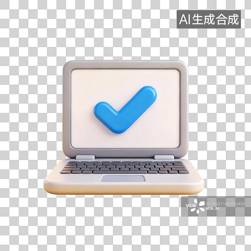 【AI数字艺术】笔记本电脑显示蓝色对勾图片素材