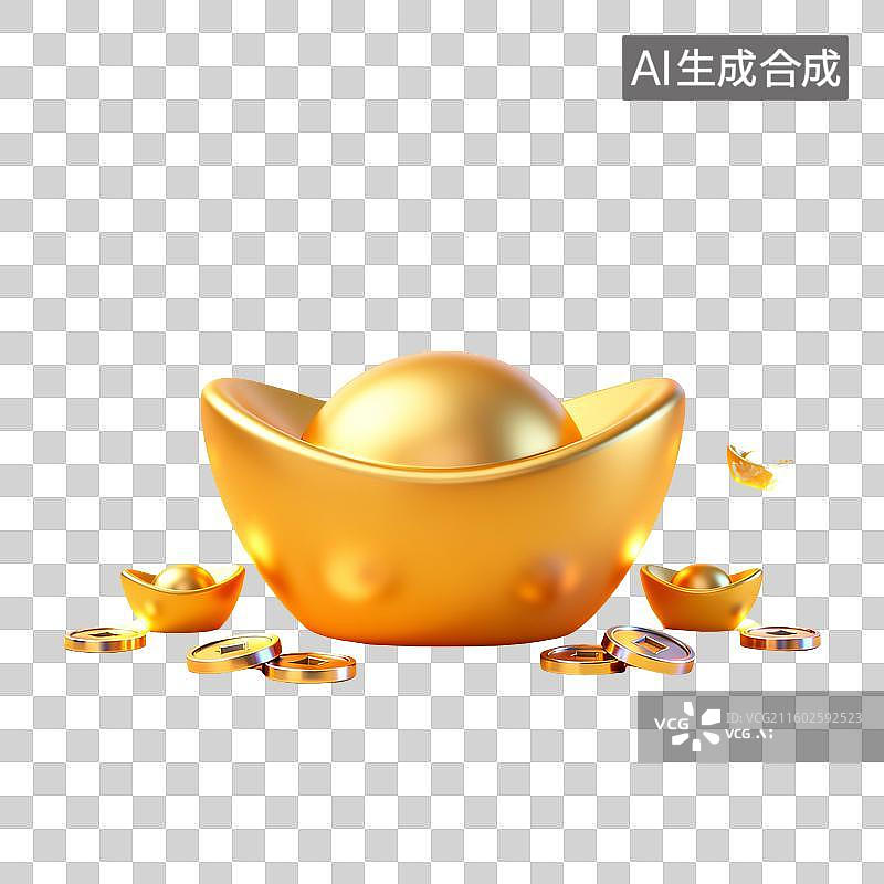 【AI数字艺术】金色元宝与金币摆件图片素材