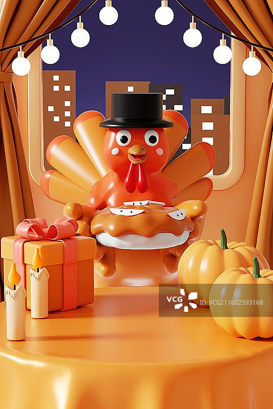 3D感恩节，火鸡，南瓜场景图片素材