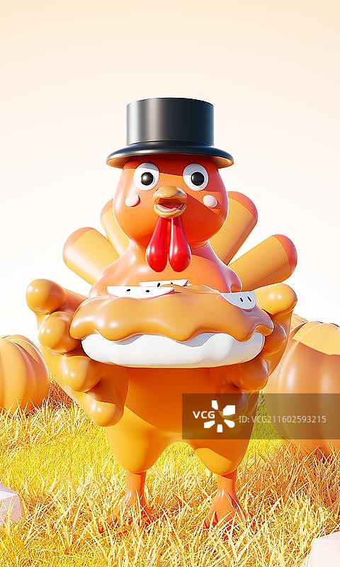 3D感恩节，火鸡，南瓜场景图片素材