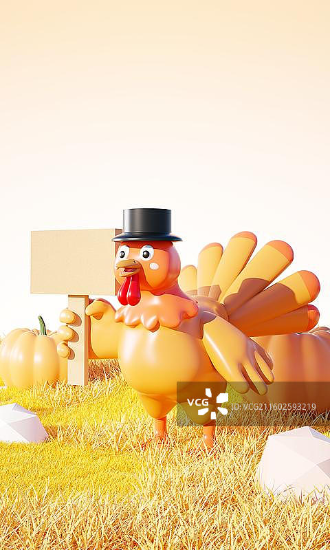 3D感恩节，火鸡，南瓜场景图片素材