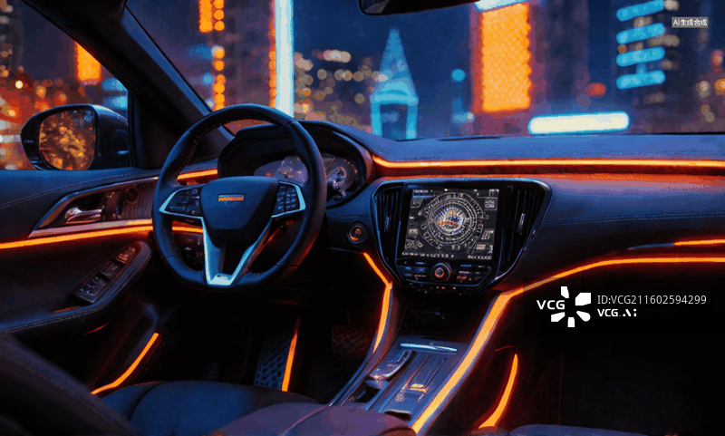 【AI数字艺术】未来座舱夜景内饰图片素材