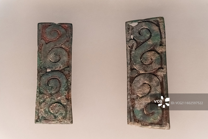 上博东馆特展，宁夏固原市彭阳县博物馆藏，战国错银铜车舆饰图片素材