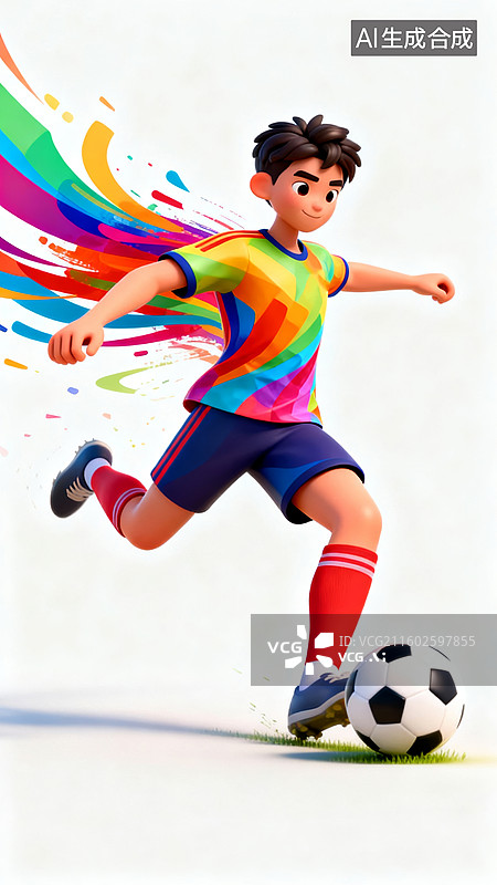 【AI数字艺术】足球少年炫彩风运动竞技场景图片素材