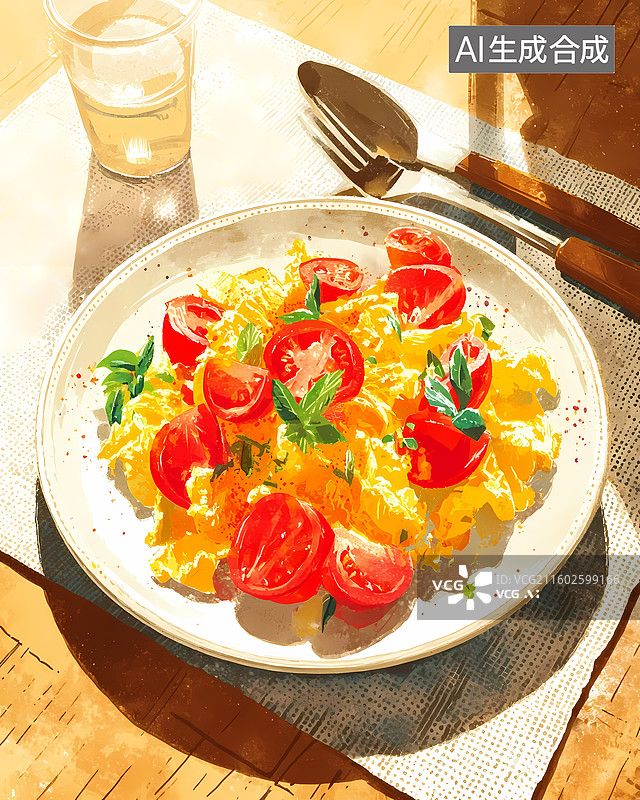 【AI数字艺术】小番茄炒鸡蛋美食插图图片素材