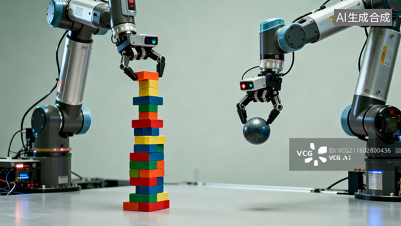 【AI数字艺术】人工智能机械手在累积木图片素材