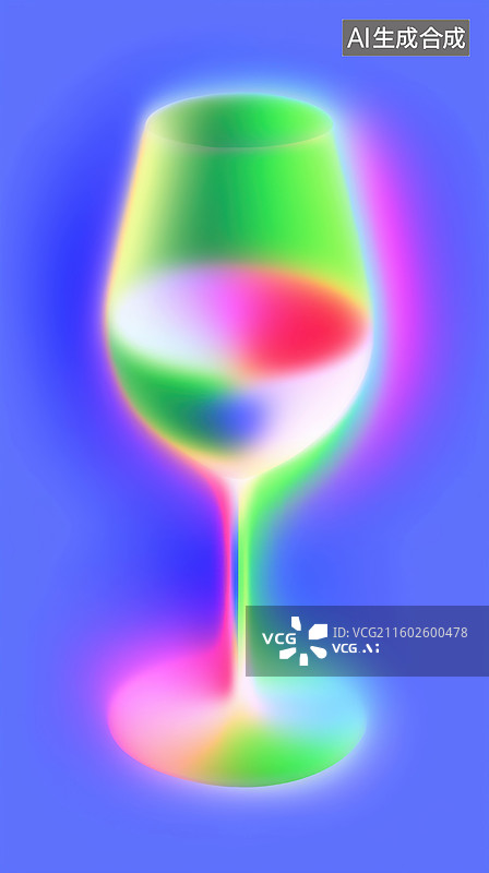 【AI数字艺术】蒸汽波荧光色高脚杯酒杯图案3D立体图像插画图片素材