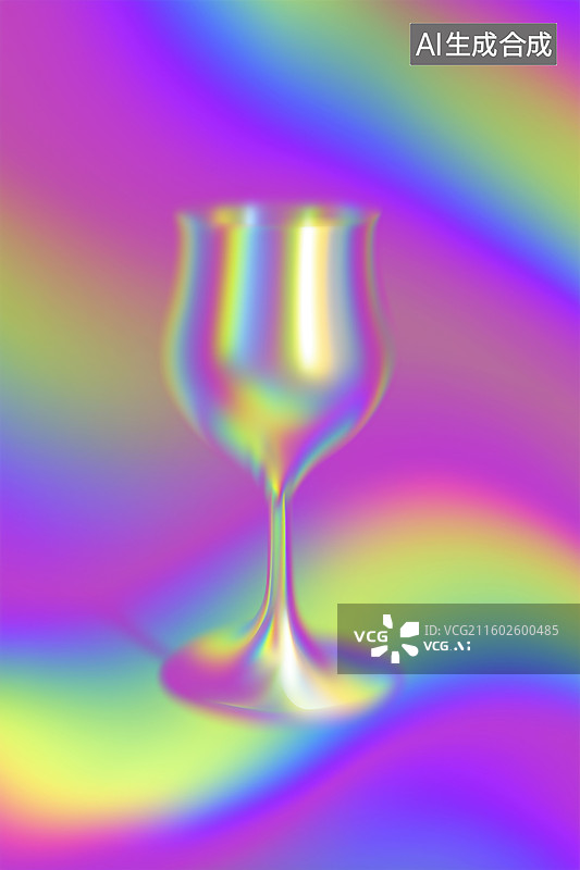 【AI数字艺术】蒸汽波荧光色高脚杯酒杯图案3D立体图像插画图片素材