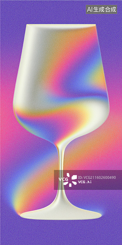 【AI数字艺术】蒸汽波荧光色高脚杯酒杯图案3D立体图像插画图片素材