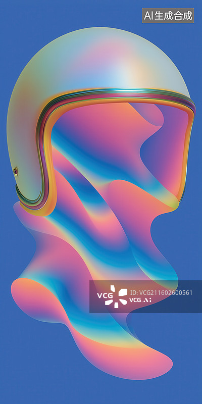 【AI数字艺术】蒸汽波霓虹色动感头盔图案3D立体图像插画图片素材