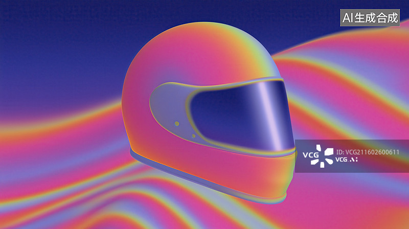 【AI数字艺术】蒸汽波霓虹色动感头盔图案3D立体图像插画图片素材
