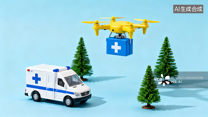 【AI数字艺术】低空经济，空中救援，医药，救护车，救援图片素材
