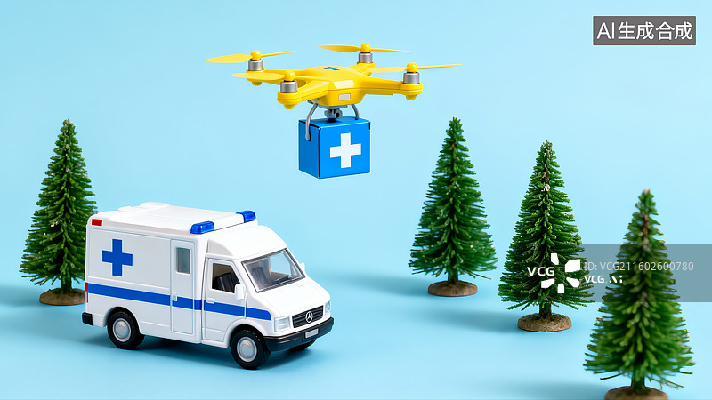 【AI数字艺术】低空经济，空中救援，医药，救护车，救援图片素材