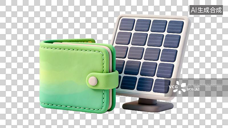 【AI数字艺术】太阳能板与钱包 环保能源与财富增长图片素材