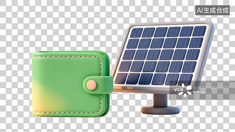 【AI数字艺术】太阳能板与钱包 环保能源与财富增长图片素材