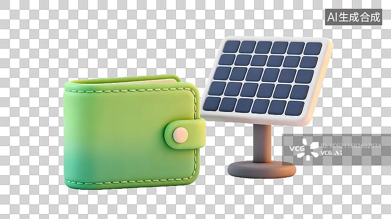 【AI数字艺术】太阳能板与钱包 环保能源与财富增长图片素材